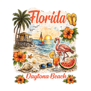 Florida Vintage Beach Sunset Flamingo