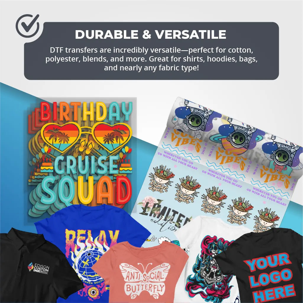 Our transfers are durable and versatile, working on almost any fabric.