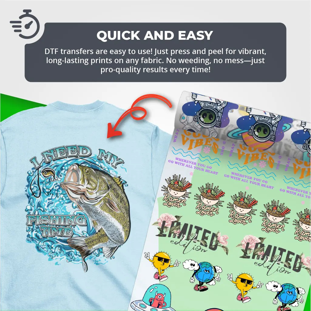 Using our DTF transfers is quick and easy with our instant peel films