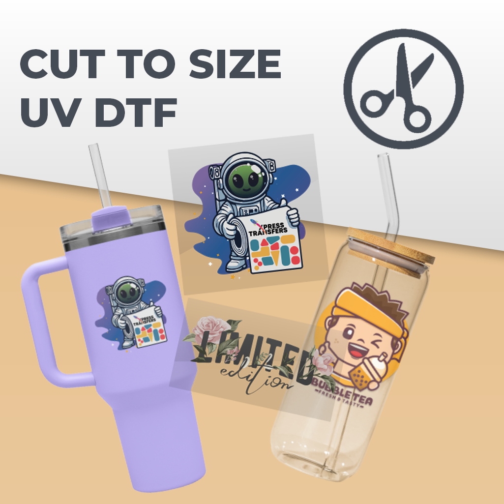 Pre-cut UV DTF decals ready for hard-surface application