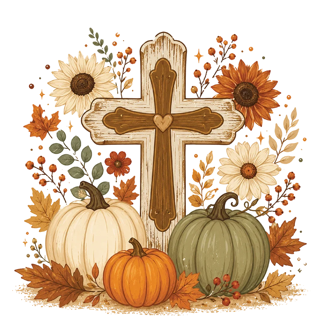 Autumn Faith Cross and Pumpkins