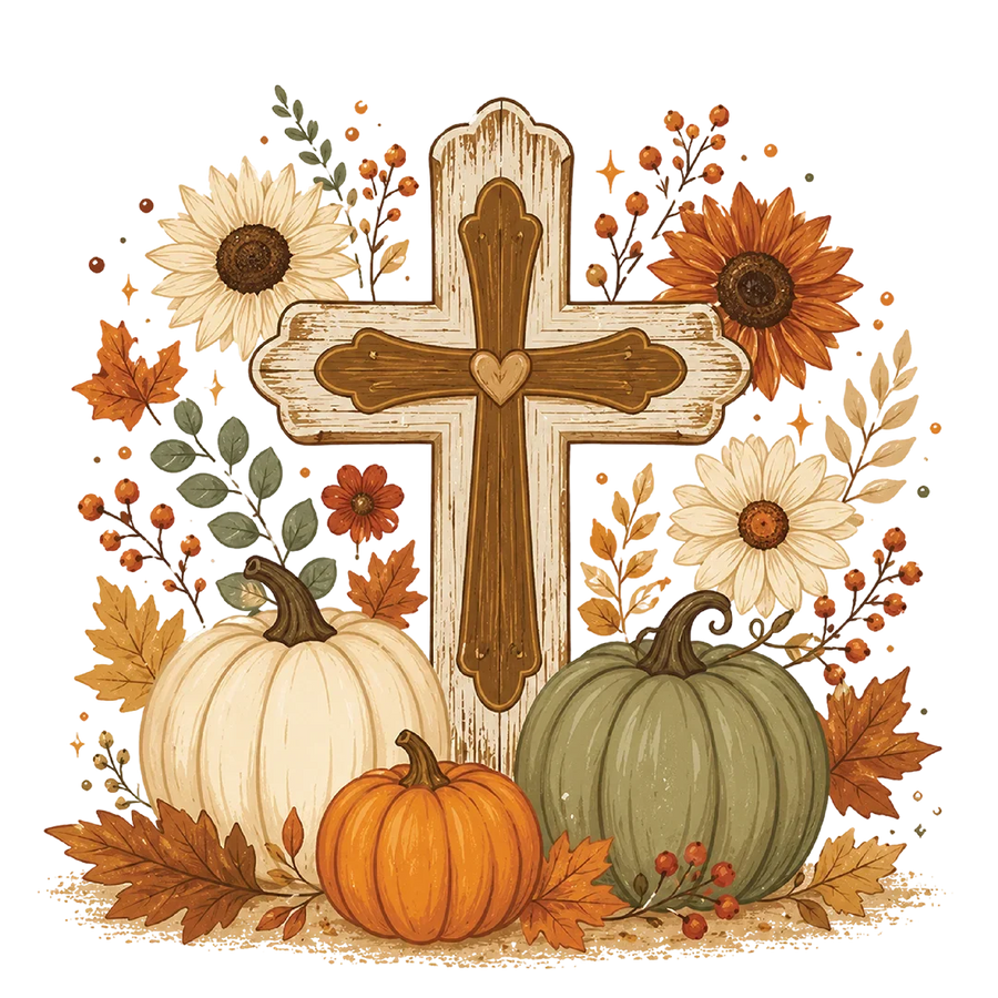 Autumn Faith Cross and Pumpkins