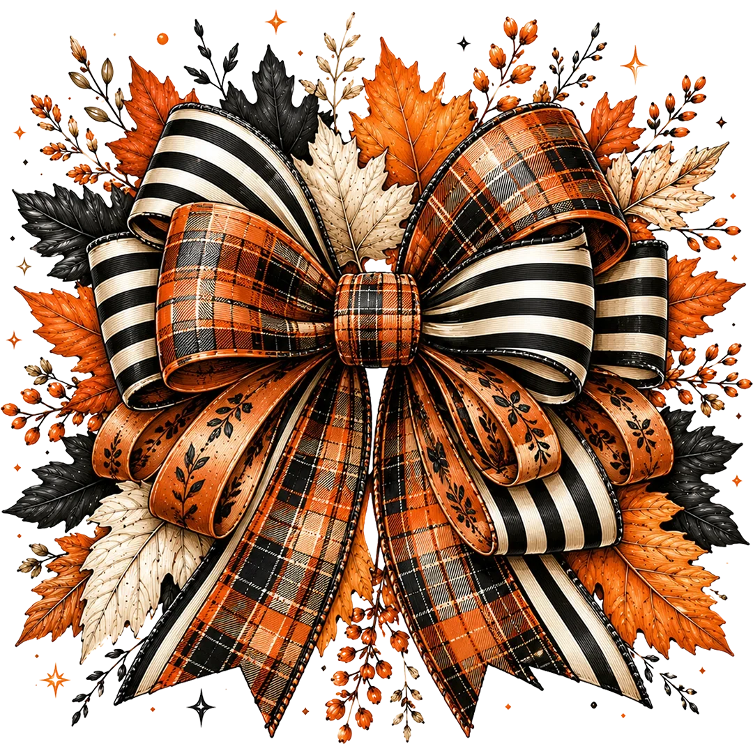 Autumn Plaid and Striped Bow
