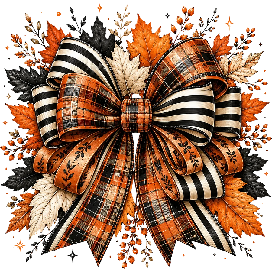 Autumn Plaid and Striped Bow