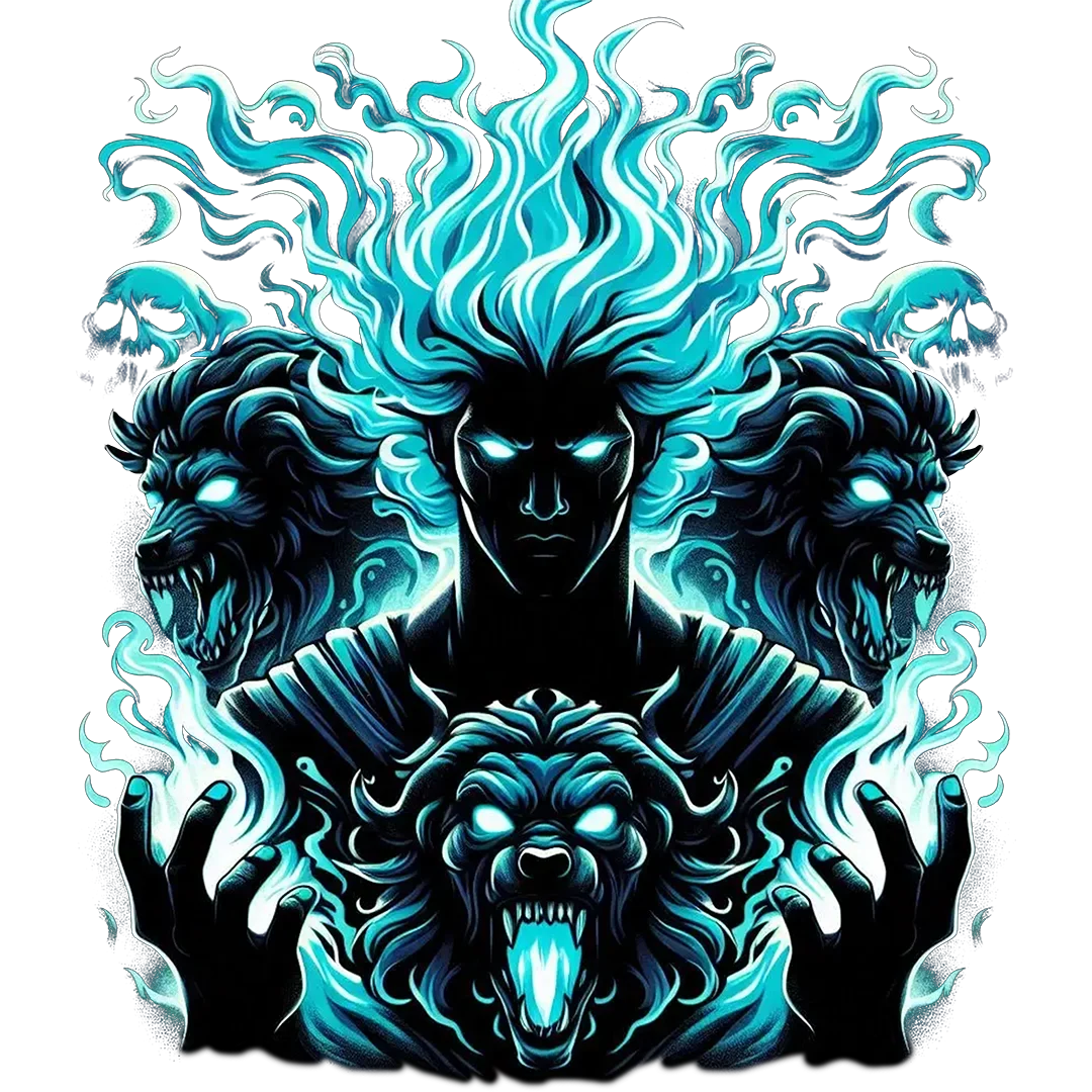 Blue Flame Villain and Three Headed Dog