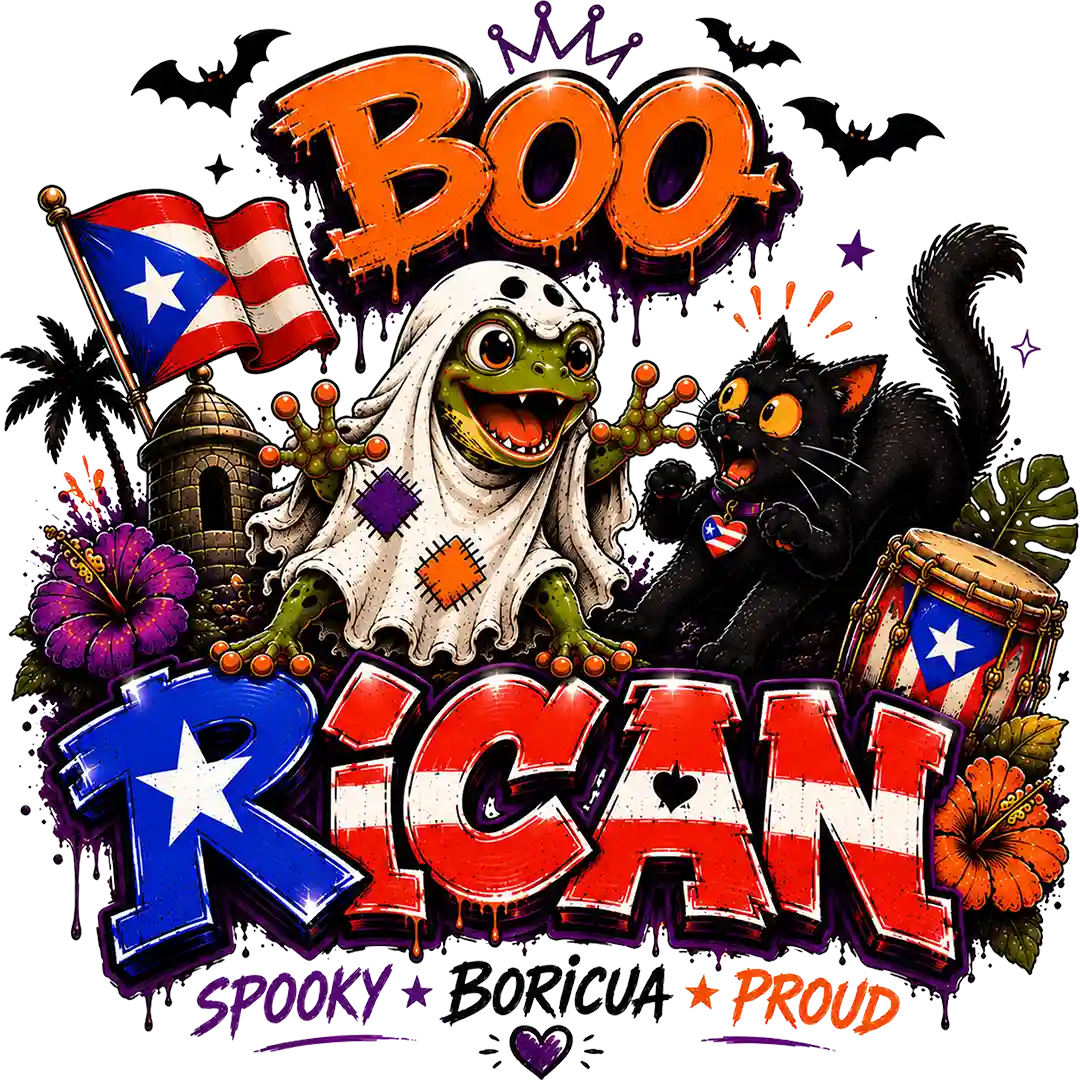 Boo Rican Ghost Frog and Black Cat