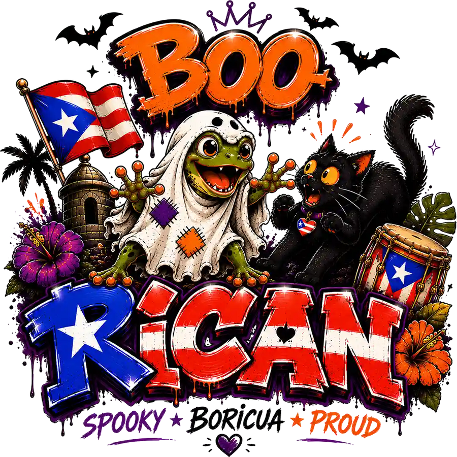 Boo Rican Ghost Frog and Black Cat