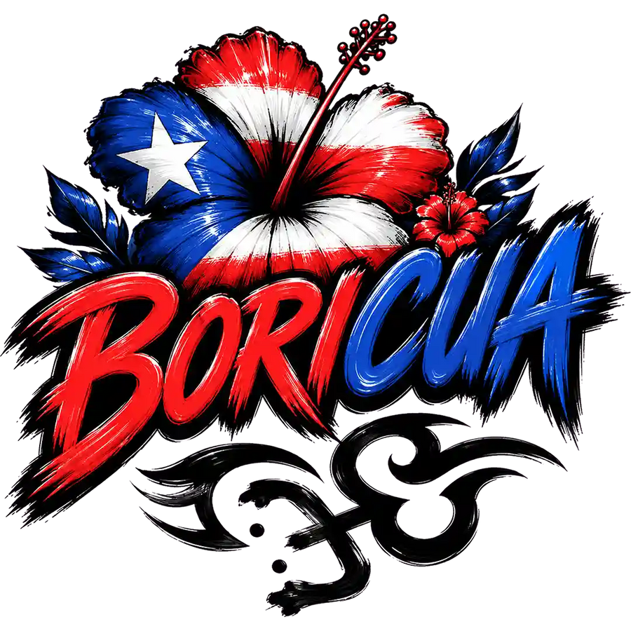 Boricua Flag Hibiscus and Frog Symbol