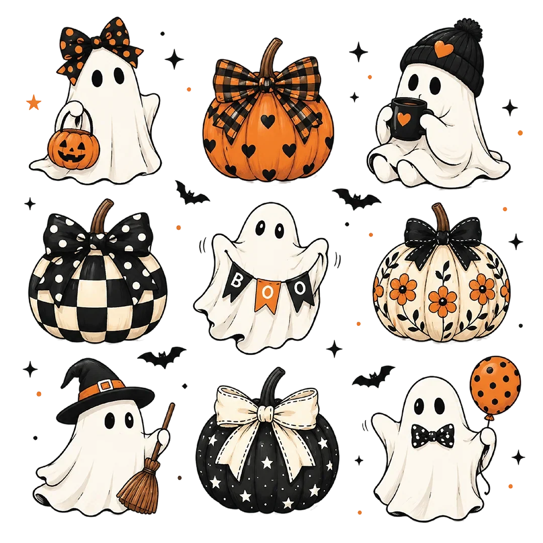 Cute Halloween Ghosts and Pumpkins