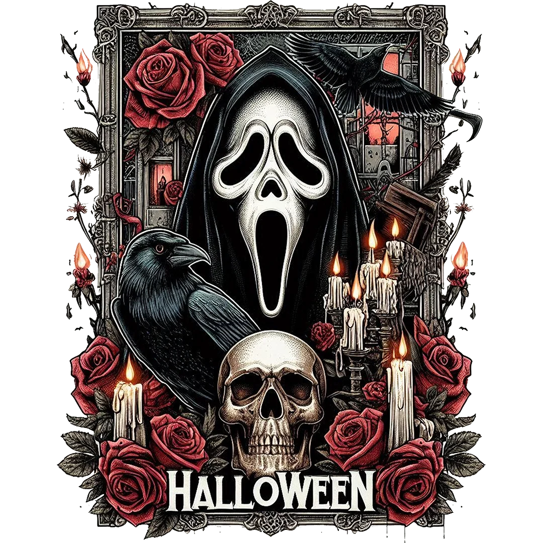 Gothic Ghost Mask Roses and Skulls