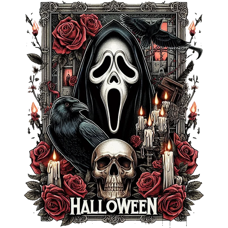 Gothic Ghost Mask Roses and Skulls
