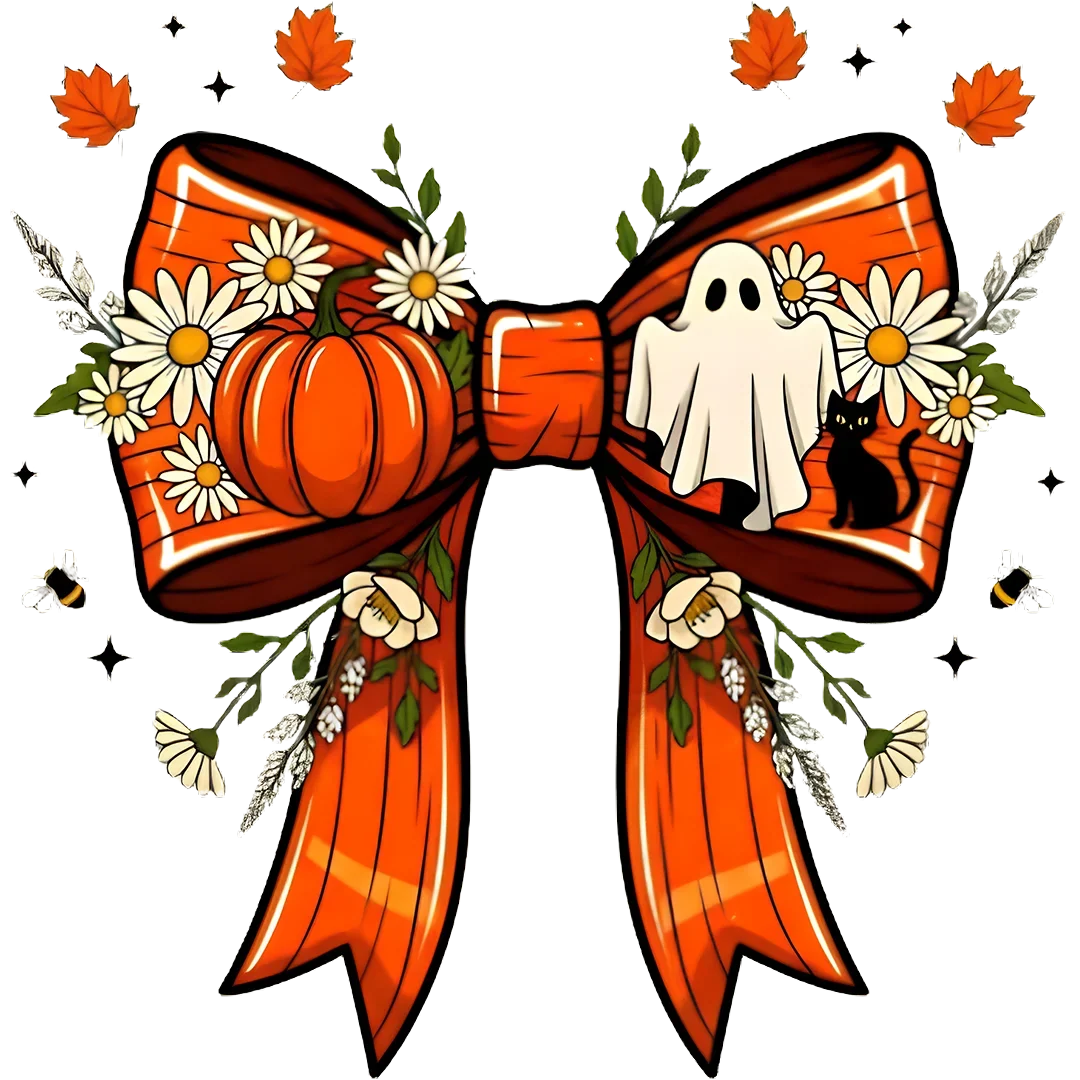 Halloween Pumpkin Ghost Cat Bow