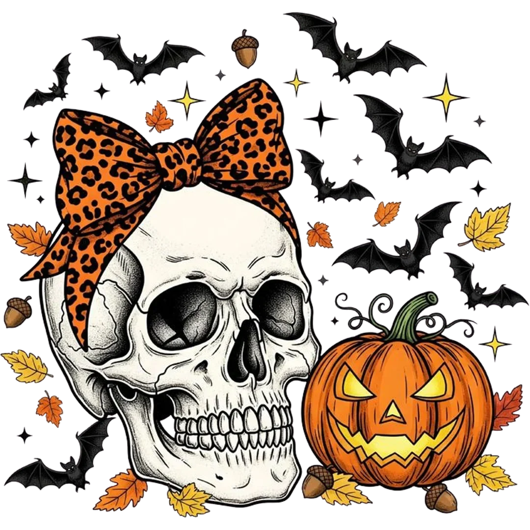 Halloween Skull with Leopard Bow
