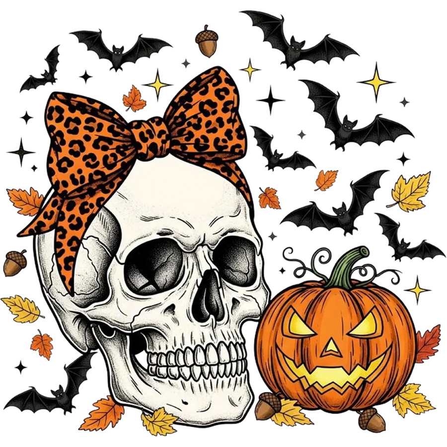 Halloween Skull with Leopard Bow