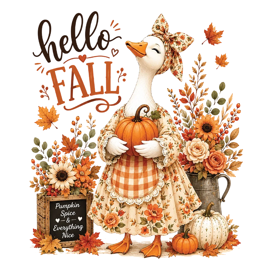 Hello Fall Floral Duck premade DTF transfer design