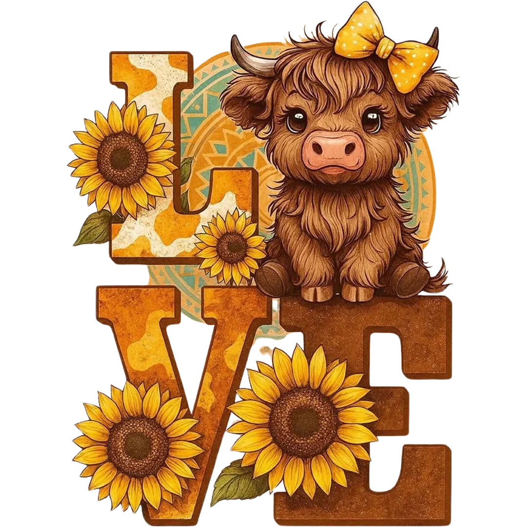 Highland Cow Sunflower Love