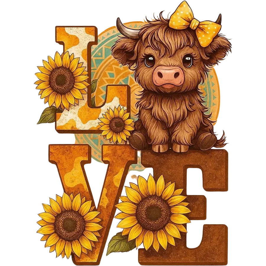 Highland Cow Sunflower Love