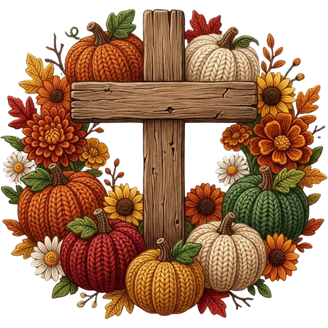 Knit Faith Cross and Pumpkins