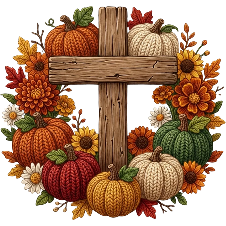 Knit Faith Cross and Pumpkins