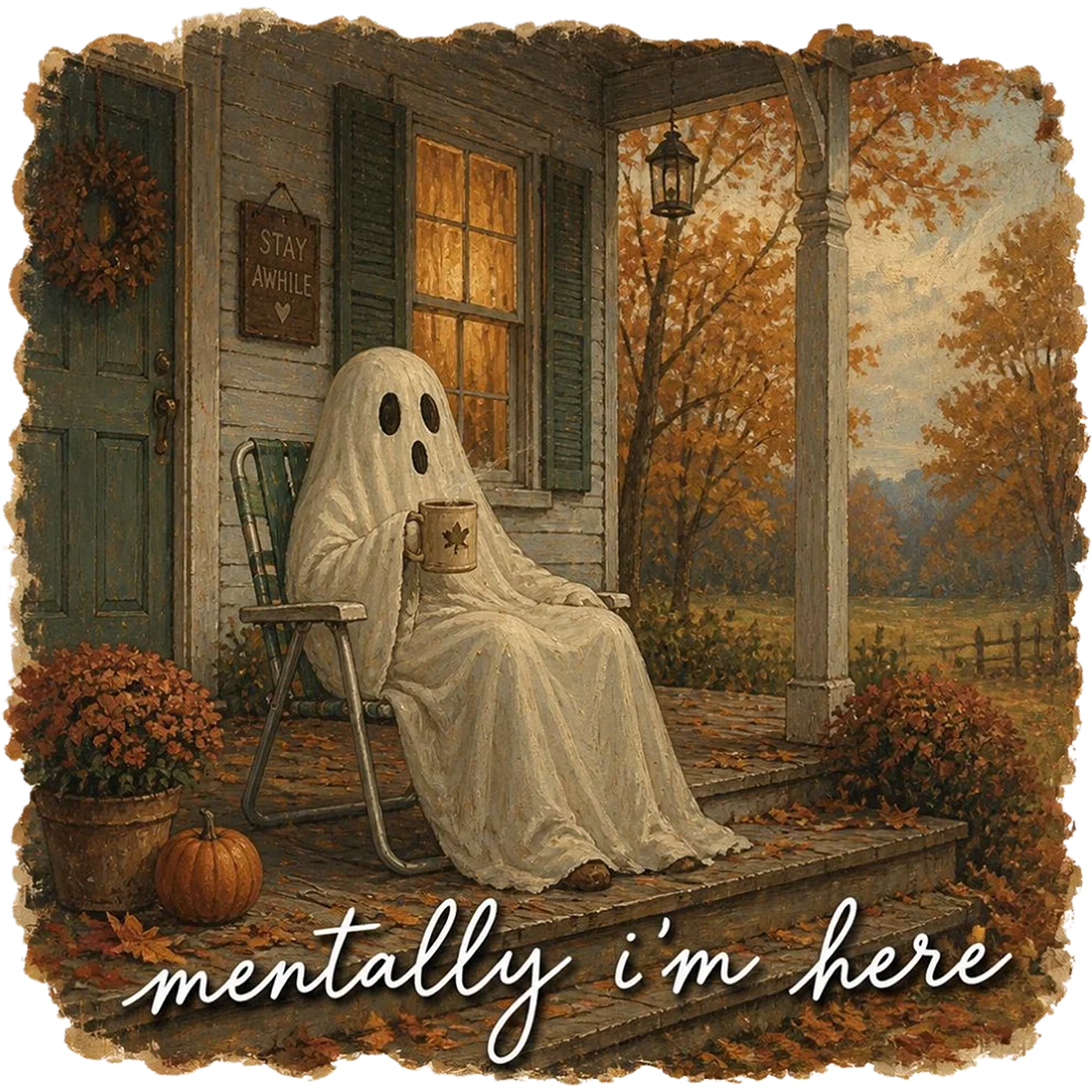 Mentally I'm Here Autumn Porch Ghost