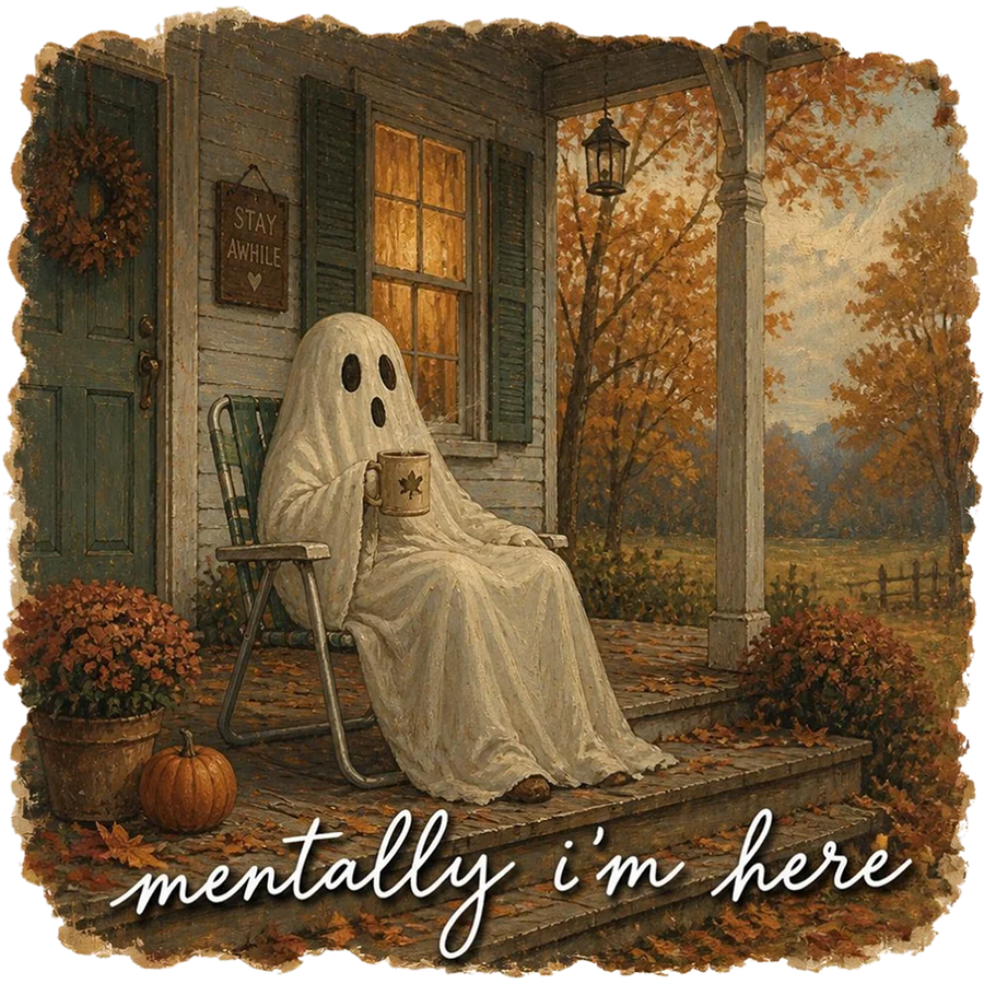 Mentally I'm Here Autumn Porch Ghost