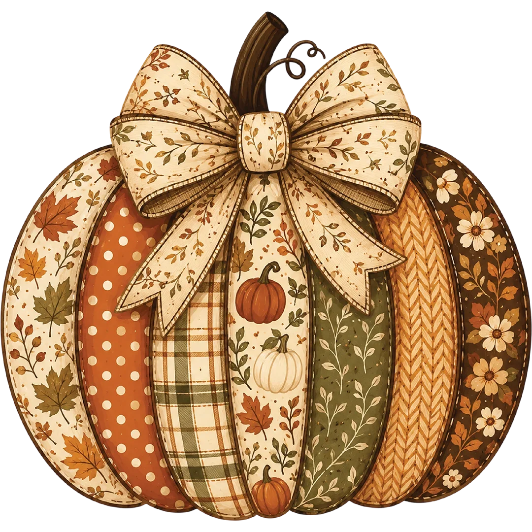 Patchwork Pumpkin with Fall Bow