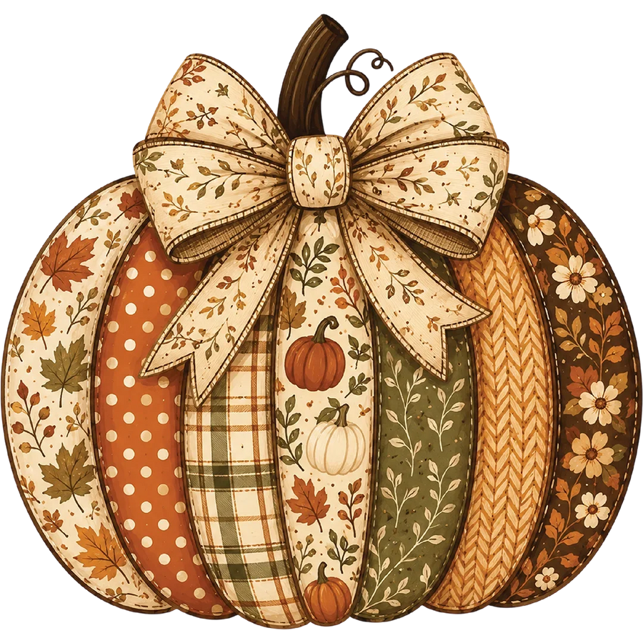 Patchwork Pumpkin with Fall Bow