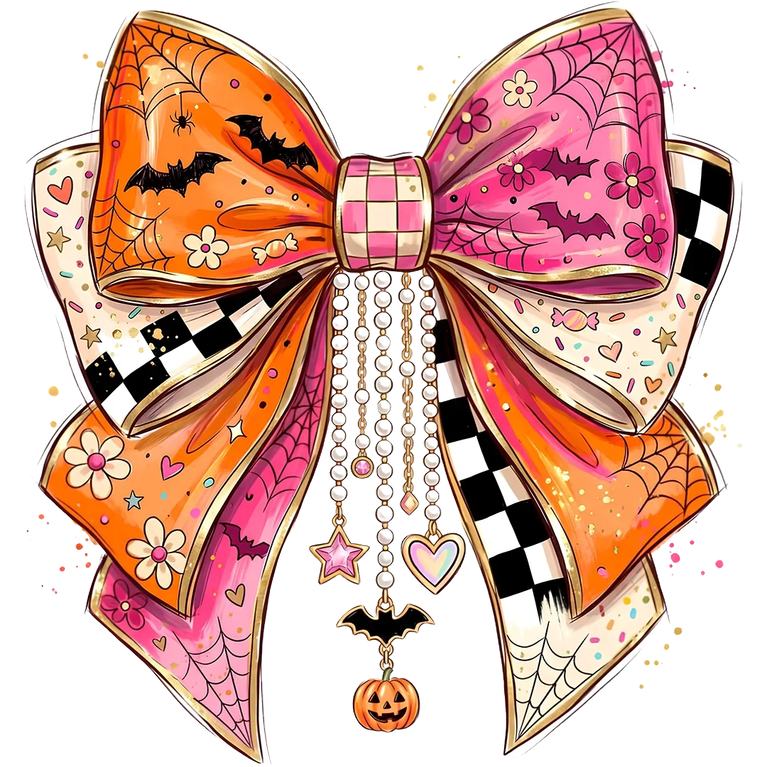 Pink and Orange Halloween Charm Bow