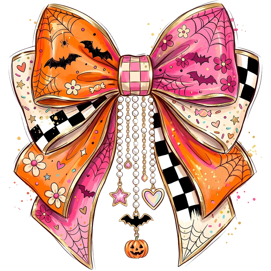 Pink and Orange Halloween Charm Bow