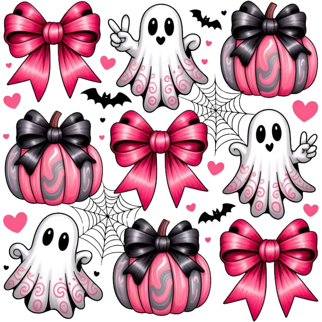 Pink Halloween Ghosts and Pumpkins
