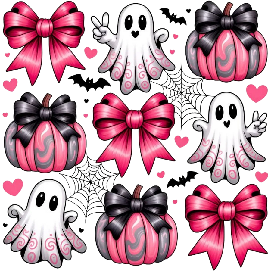 Pink Halloween Ghosts and Pumpkins