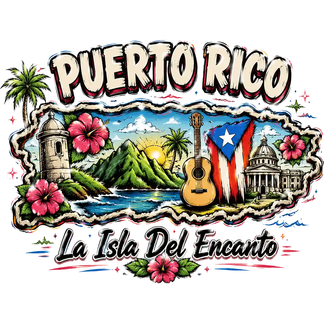 Puerto Rico La Isla del Encanto Island Map
