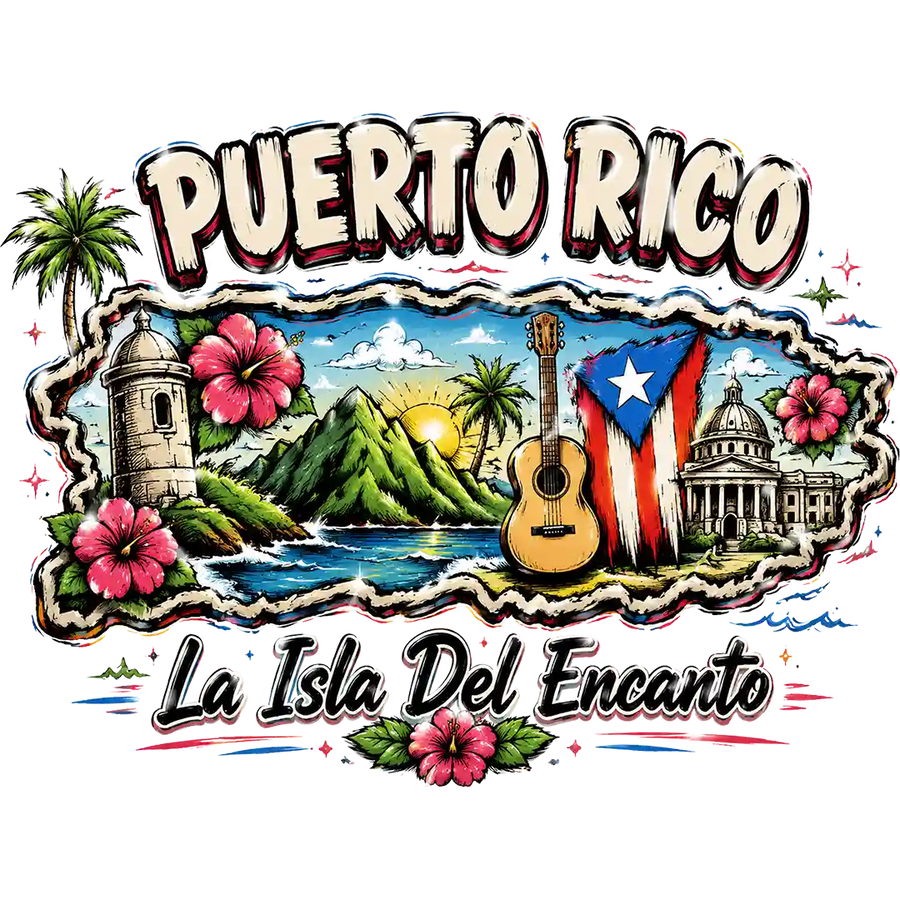Puerto Rico La Isla del Encanto Island Map