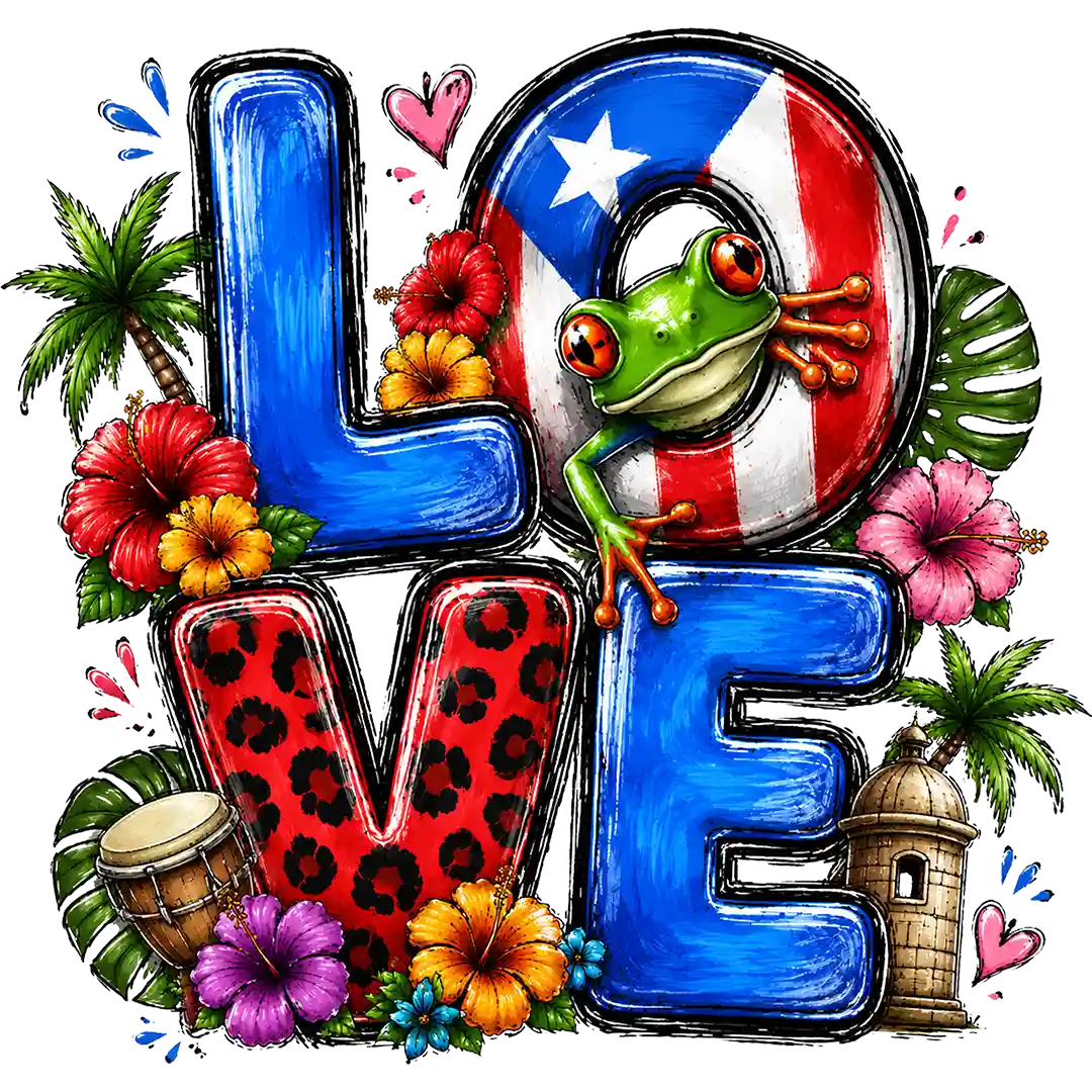 Puerto Rico Love Frog and Flowers