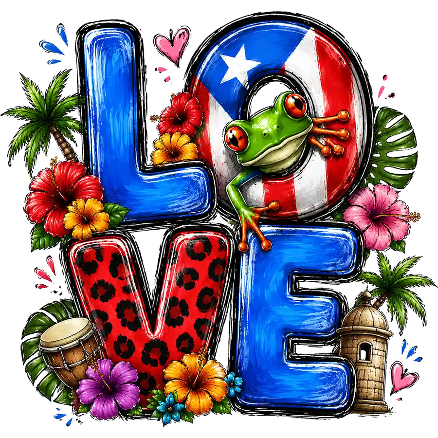 Puerto Rico Love Frog and Flowers