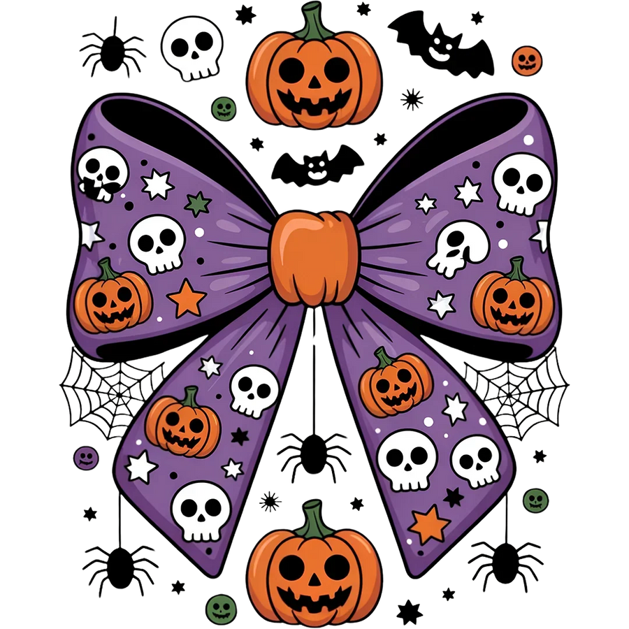 Purple Halloween Skull and Pumpkin Bow