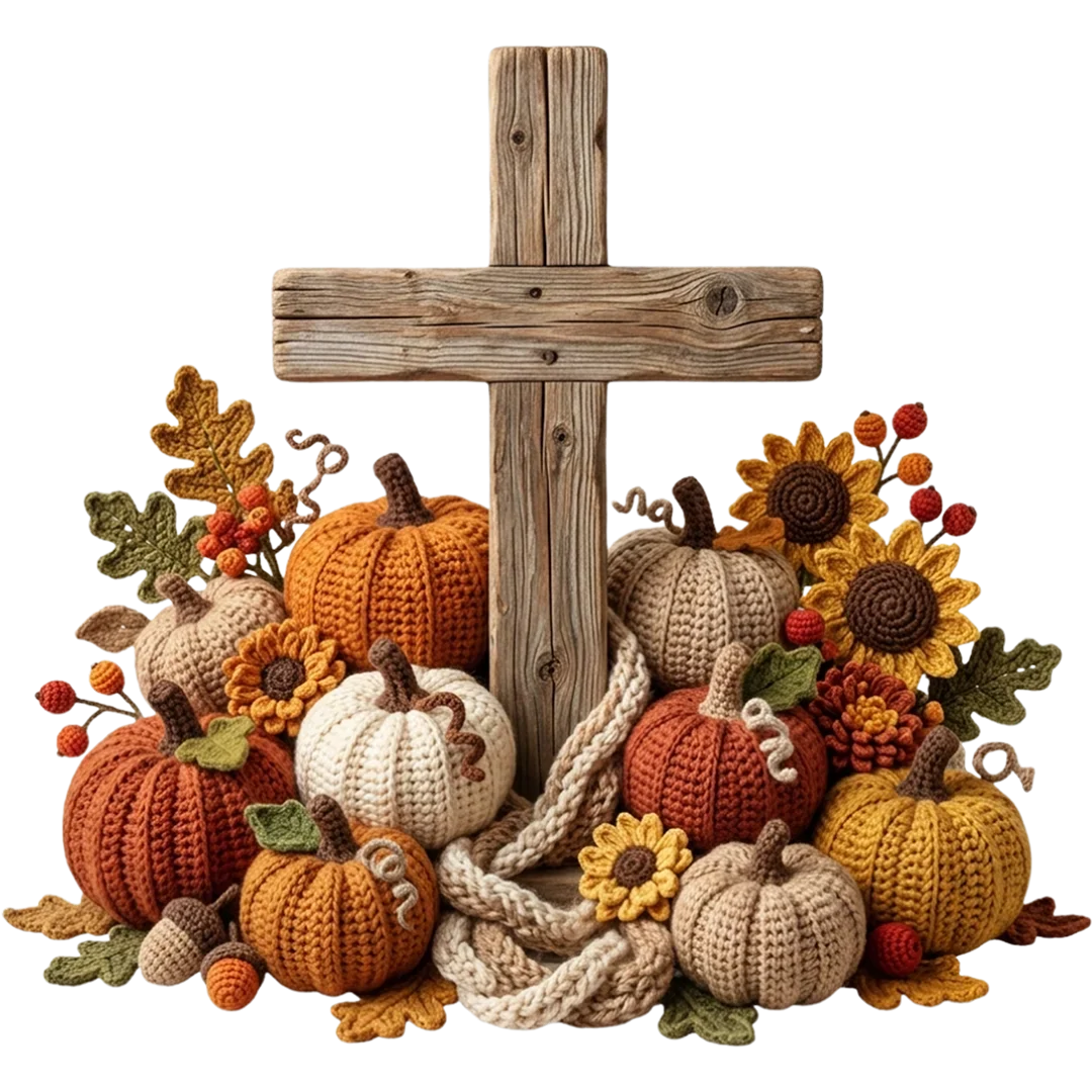 Rustic Knit Cross and Pumpkins