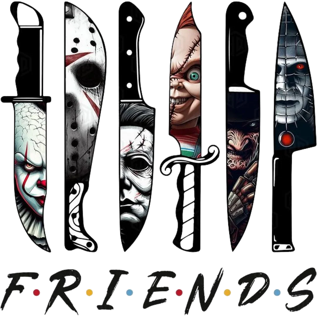 Slasher Friends and Knives premade DTF transfer design