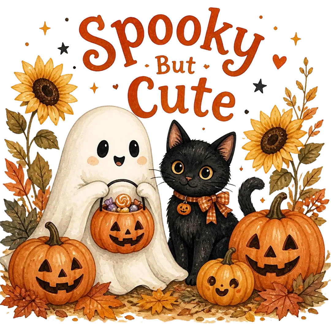 Spooky but Cute Ghost and Cat