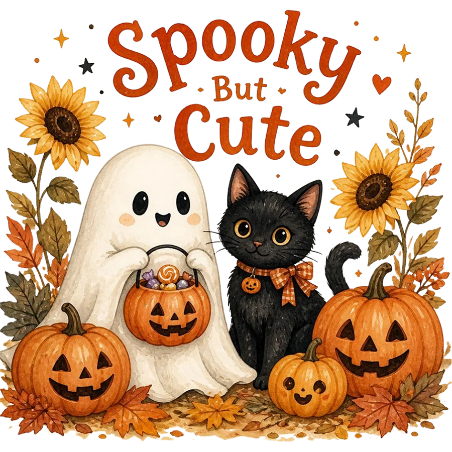 Spooky but Cute Ghost and Cat