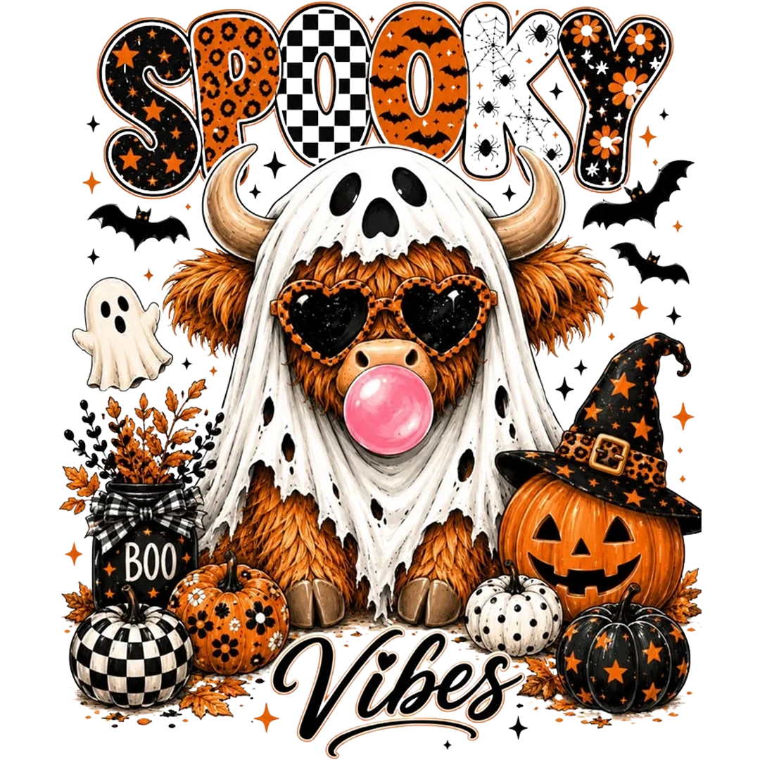 Spooky Vibes Highland Cow Ghost