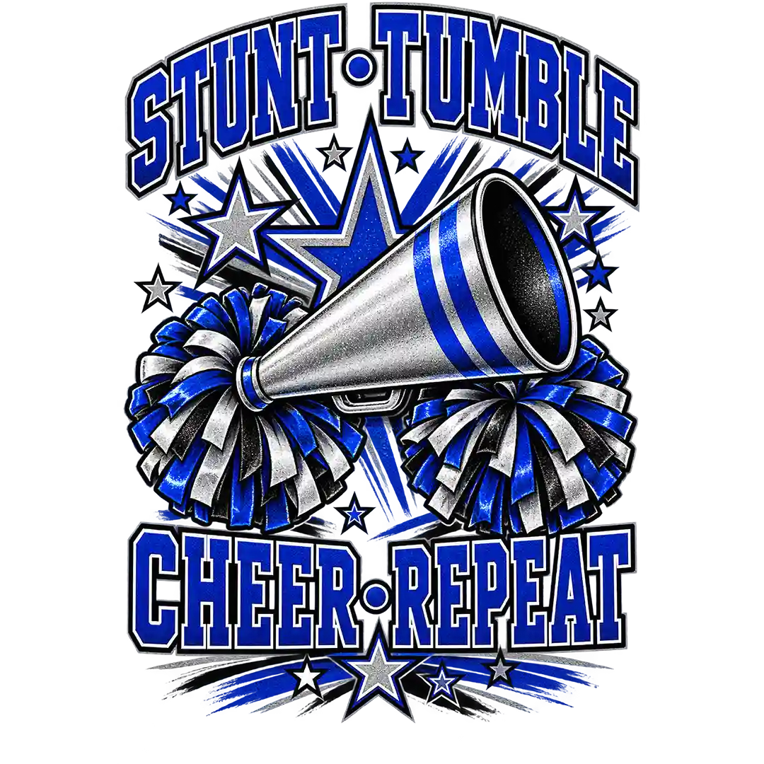 Stunt Tumble Cheer Repeat Blue Silver