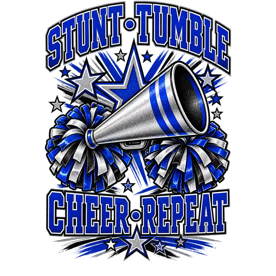 Stunt Tumble Cheer Repeat Blue Silver