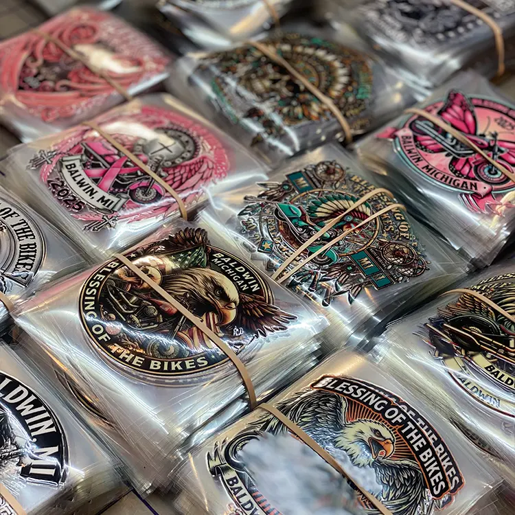 Colorful UV DTF decals for hard surfaces
