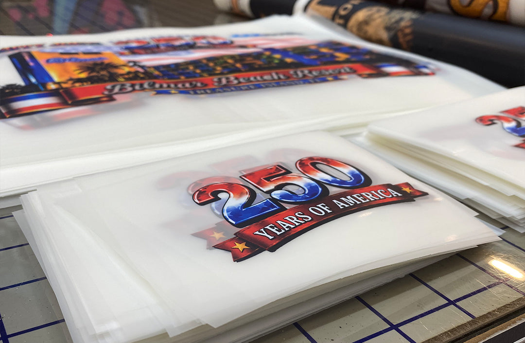 Pre-cut DTF transfers ready for apparel application