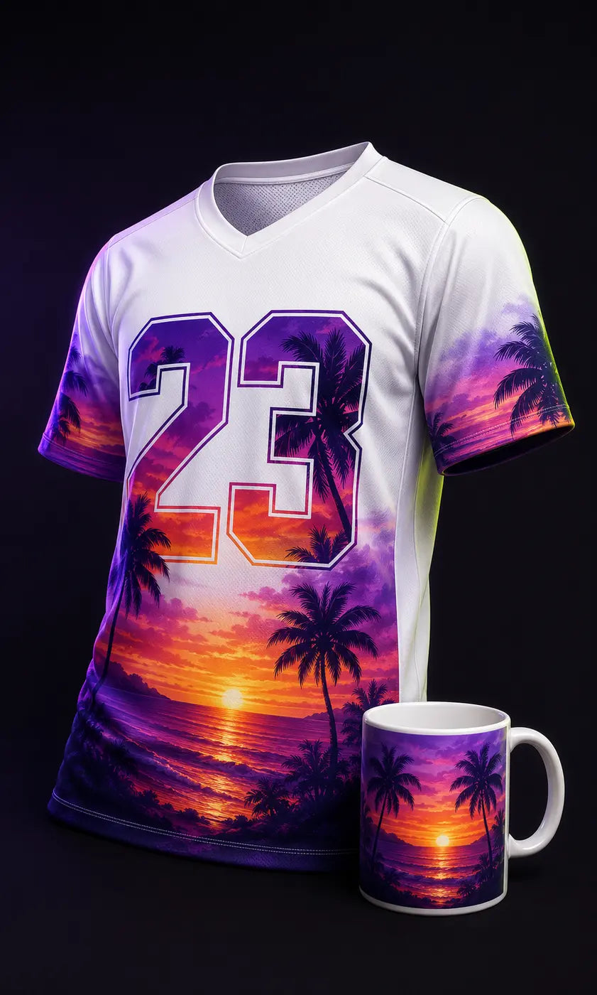 Polyester jersey and mug decorated with sublimation